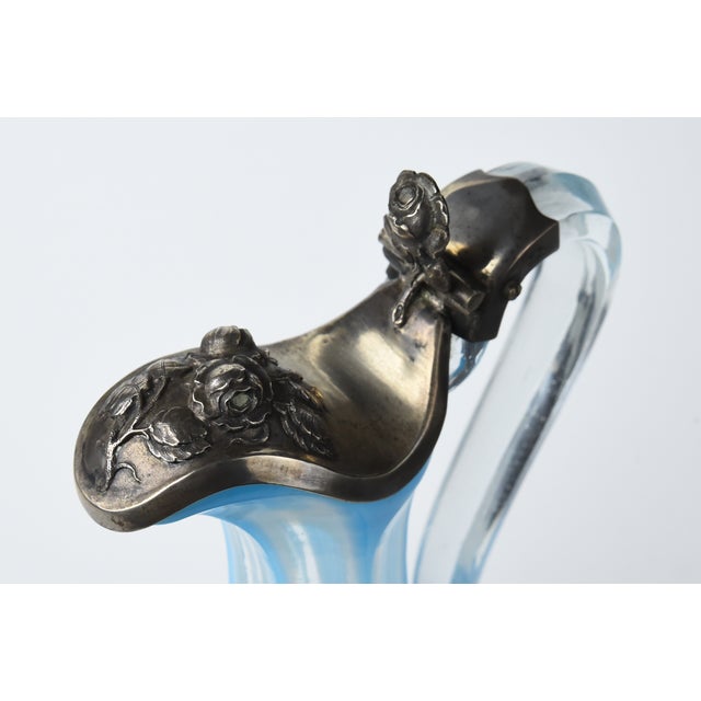 Glass 19th Century Double Cut Overlay Glass Pitcher With Austrian Silver Top For Sale - Image 7 of 9