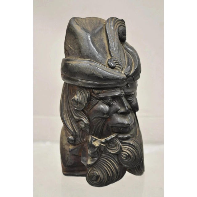 Traditional 19th C European Black Forest Figural Wood Carved Bearded Man Lidded Tobacco Jar For Sale - Image 3 of 12