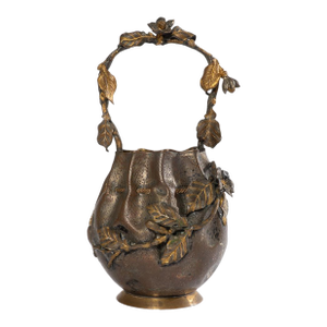 Japanese Naturalist Copper and Brass Draw String Bag Jardiniere