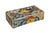 A hand made Talavera terracotta rectangular tissue box cover. Hand painted with swirling scrolls and foliage motifs in...