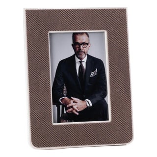 Raffia Over Nappa Cream Leather Photo Frame, 4" x 6" For Sale