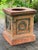 Large artisan crafted continental Neoclassical style terracotta square garden urn plinth pedestal with laurel wreath...