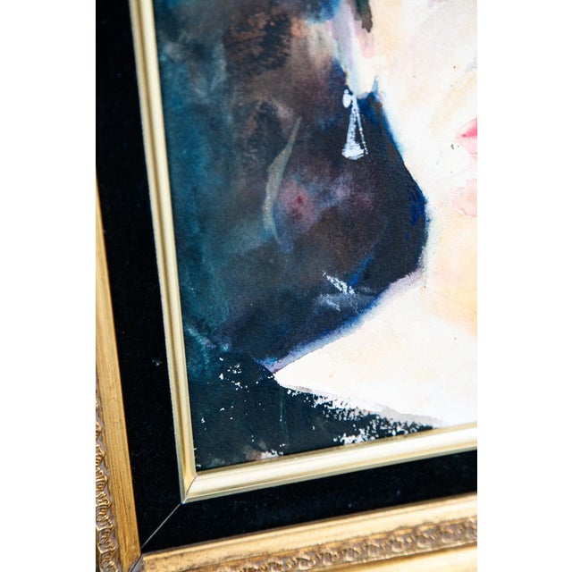 Mid Century Modern Painting Portrait Original Art Artist Woman Watercolor Signed For Sale In Sacramento - Image 6 of 12