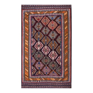 1900s Blue Navy Geometric Kilim Antique Persian Ghashgaie Flat-Weave 6' X 10' Wool Carpet For Sale