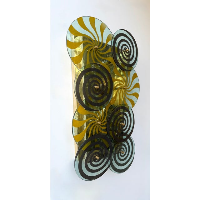Contemporary Brass and Murano Glass Spiral Sconces, Italy, Set of 2 For Sale - Image 4 of 14