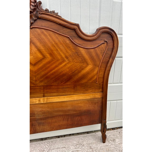 Antique French Carved & Shaped Walnut Full Size Headboard For Sale - Image 10 of 14