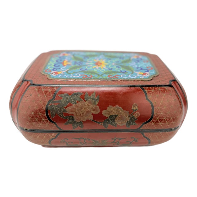 Chinese Cloisonne Mounted Red & Black Lacquer Box For Sale