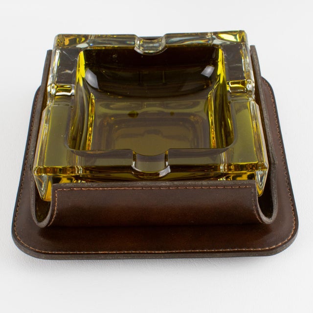 Mid-Century Leather and Crystal Ashtray Catchall Desk Tidy For Sale - Image 17 of 17