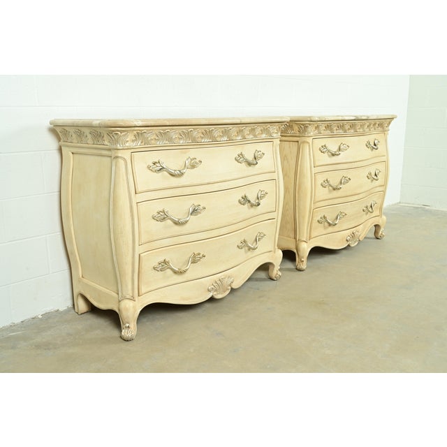 Henredon French Rococo Louis XV Carved Oak and Silver Gilt Marble Top Commodes or Chests of Drawers, Pair For Sale - Image 16 of 16