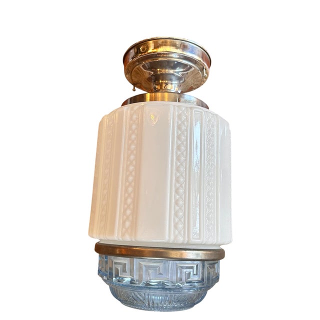 Art Deco Skyscraper/ Greek Key Pattern Shade on Original Chrome Holder, Circa 1930 For Sale - Image 4 of 5
