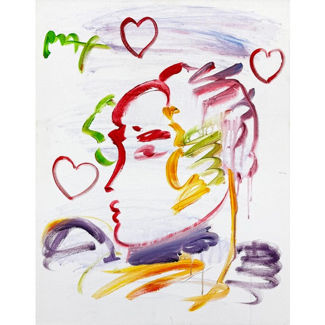 Original acrylic painting on canvas. Hand signed on front by Peter Max. Canvas size 28 x 22 inches. Custom framed as...