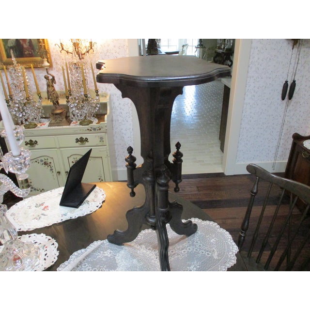Antique Hand Carved Wood Victorian Lamp / Clock Table Walnut Refinished Mint For Sale - Image 4 of 16