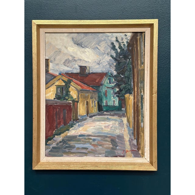 Jan Hatvani, Street with Houses, 1960s, Oil on Panel, Framed For Sale - Image 10 of 14