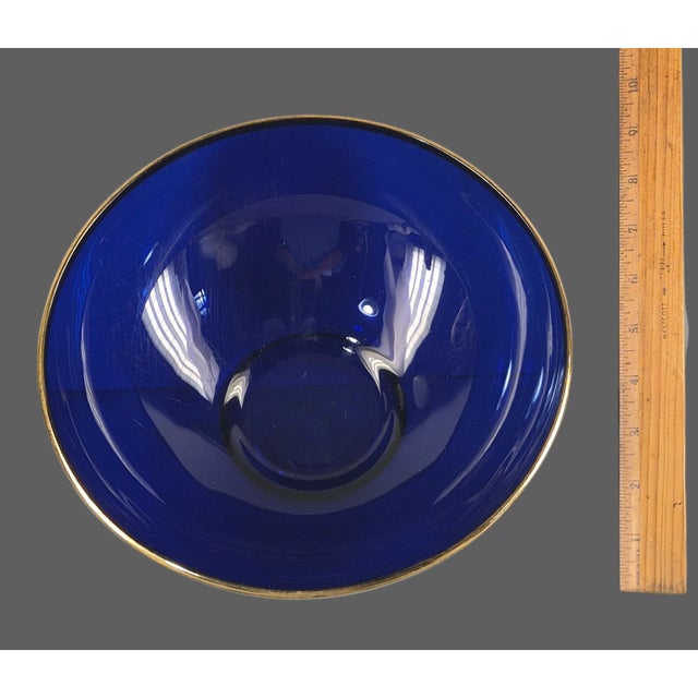 Glass Vintage Cobalt Blue Gilded Rim Glass Serving Bowl For Sale - Image 7 of 8