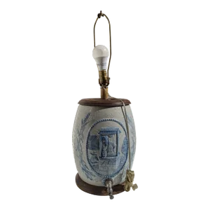 19th Century Blue Salt Glaze Stoneware Water Crock Cobalt Blue Lamp