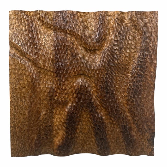 Contemporary Studio a Home Pair of Dune Hand-Carved Mango Wood Wall Panels For Sale - Image 3 of 6