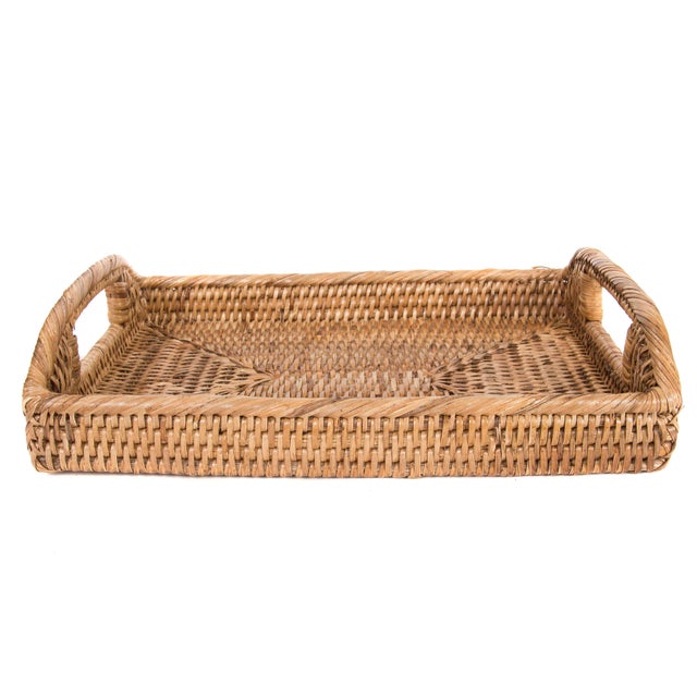 Boho Chic Artifacts Rattan Rectangular Tray For Sale - Image 3 of 5