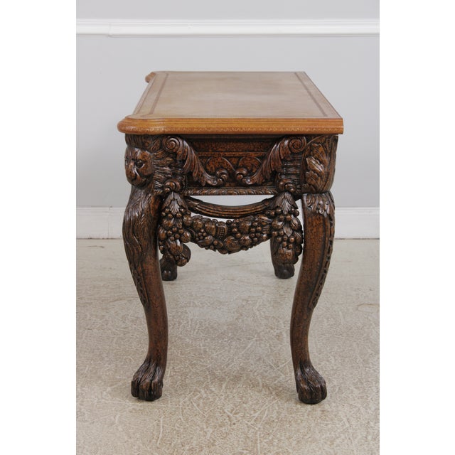 Queen Anne Maitland Smith Mahogany Leather Top Console Table For Sale - Image 3 of 16