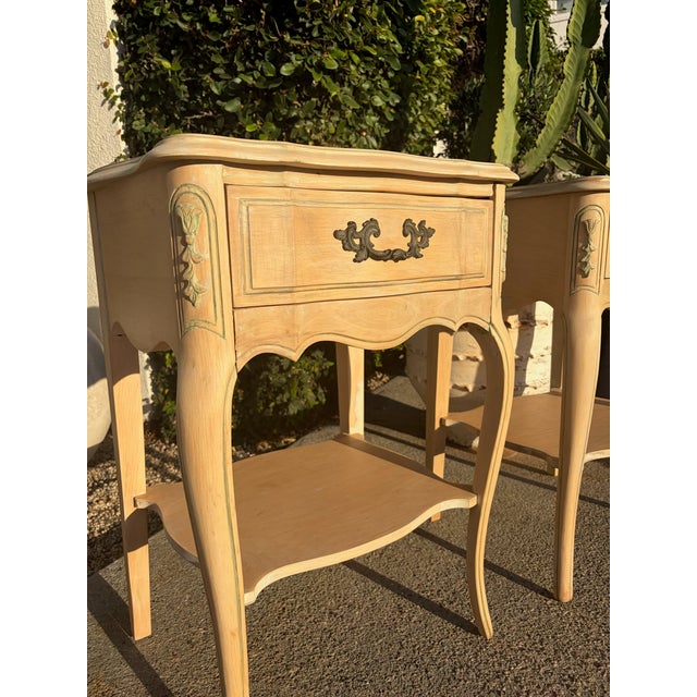 French Country Pair of Vintage French Style Nightstands With Drawer and Lower Shelf For Sale - Image 3 of 15