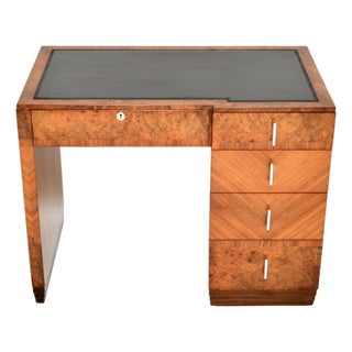 Art Deco Burr, Walnut, and Leather Top Desk, 1930s For Sale