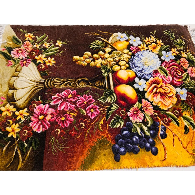 Vintage Persian Tabriz Pictorial Rug, Hand-Knotted Wool & Silk, Fruit & Flowers, Red & Yellow, 2x3 For Sale - Image 11 of 11