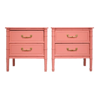 1970s Hollywood Regency Henry Link Faux Bamboo Nightstands a Pair - Newly Painted For Sale