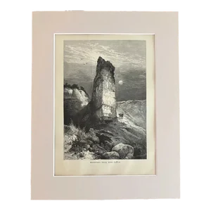 Antique 1874 Wood Engraving "Monument Rock, Echo Cañon" UT in 11x14 Mat