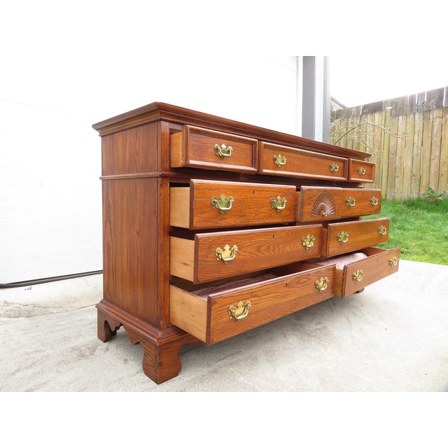 Wood Vintage 10 Drawer Lowboy Triple Dresser ~ Chippendale Style ~ Hollywood Regency Bedroom Furniture For Sale - Image 7 of 12