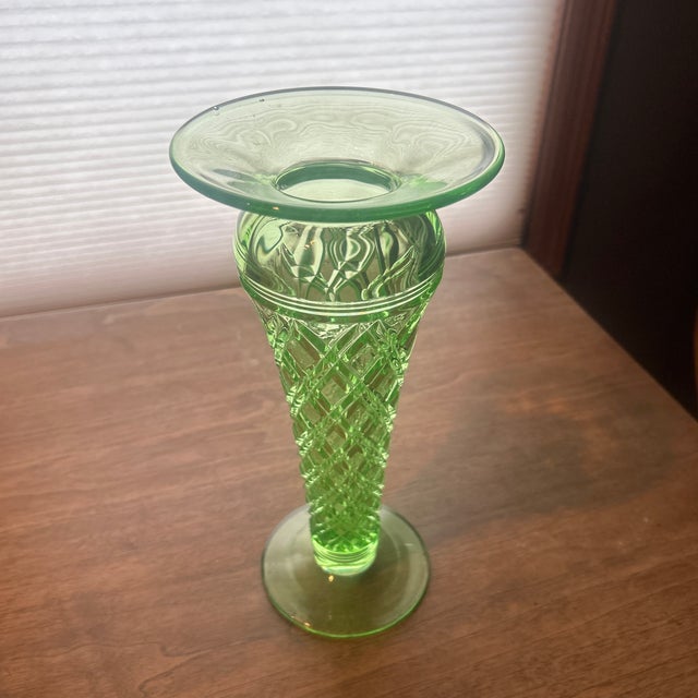 Vintage Emerald Uranium Art Glass Vase For Sale - Image 4 of 5