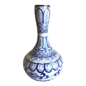 Vintage Early 20th Century Chinese Hand Painted Blue and White Lotus Flower Leaf Porcelain Vase