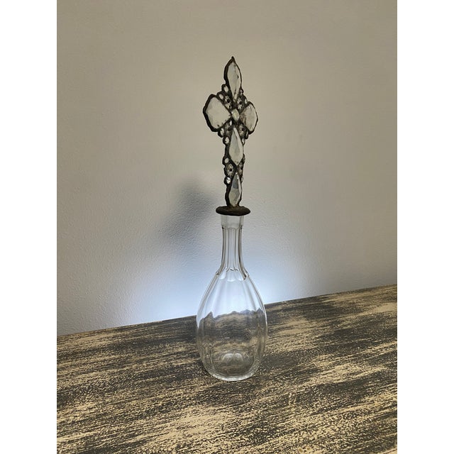 Handmade Crystal Cross Assemblage Sculpture on Clear Glass Bottle For Sale - Image 4 of 7