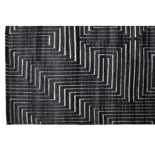 Charcoal Contemporary Moroccan Style Charcoal Wool Rug With Geometric Pattern by Apadana For Sale - Image 8 of 10