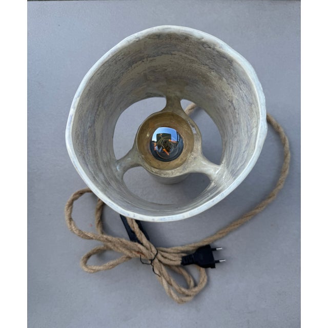Ceramic Table Lamp Contemporary Handmade Dusty White Table Lamp For Sale - Image 4 of 7