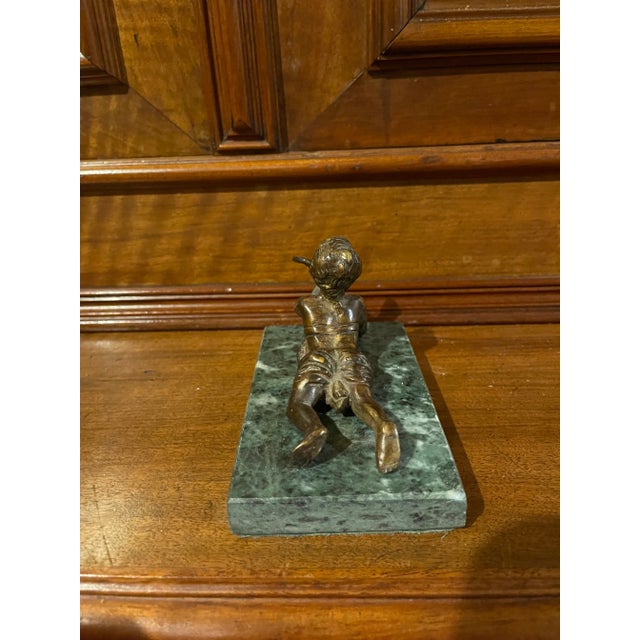 Early 20th Century Bronze Statue Boy Holding Bird For Sale - Image 4 of 6