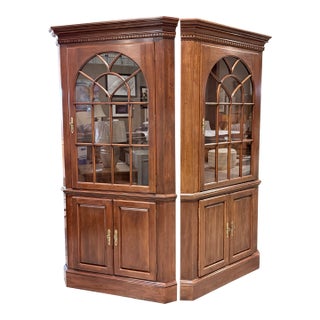 Traditional Corner Display Cabinet With Arched Glazed Doors For Sale