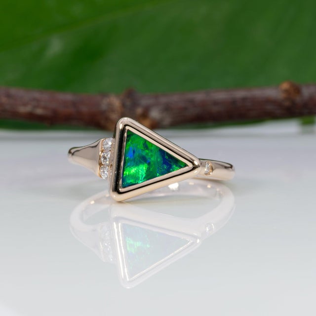 2020s 1.2Ct Boulder Opal Ring With Natural Diamond Accents: Solid 14k Gold, 9.5x9mm, Size 6.75 For Sale - Image 5 of 9