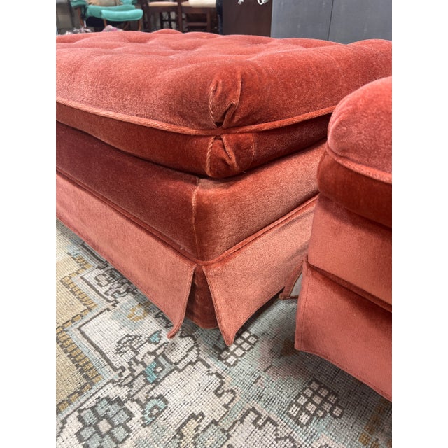 Velvet Tufted Ottomans - a Pair For Sale - Image 12 of 13