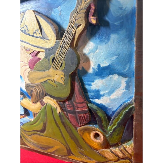 Mid-Century Mexica​n Relief-Carved Wood​ Panels - Charro & Serenade Folk Art Pair 20" For Sale - Image 17 of 18