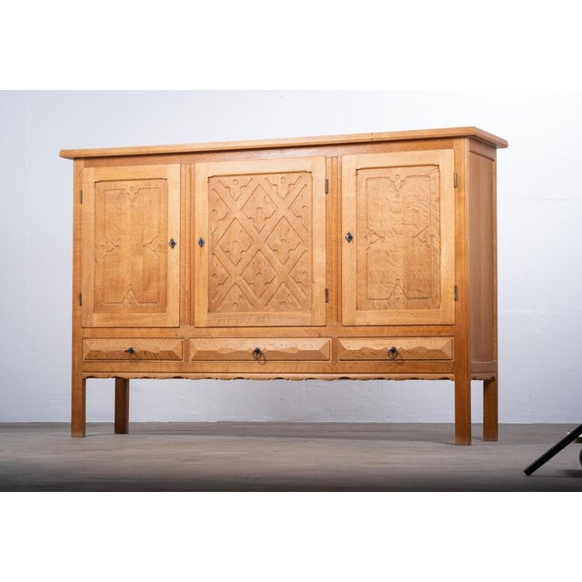 1960s Brutalist Oak Sideboard attributed to Henning Kjærnulf, Denmark, 1960s For Sale - Image 5 of 16