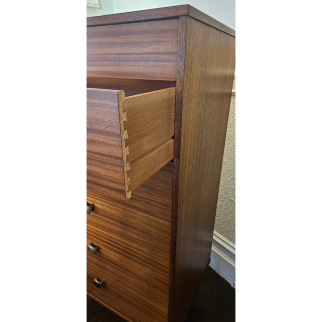Avalon Mid-Century Modern Teak Tallboy Chest of Drawers With Brass Hardware For Sale - Image 4 of 7