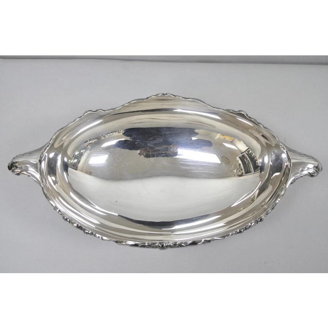 Vintage Lunt Victorian Silver Plated Oval Pedestal Base Rose Pattern Fruit Bowl For Sale - Image 10 of 17