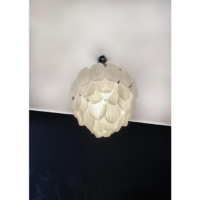 Vintage Italian Murano Chandelier with Frosted Carved Glass Leaves, 1990s For Sale - Image 18 of 18