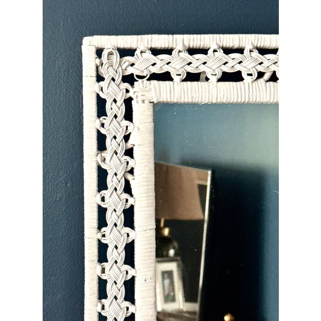 1970s White Woven Wicker Wall Mirror – Vintage Coastal For Sale - Image 5 of 6