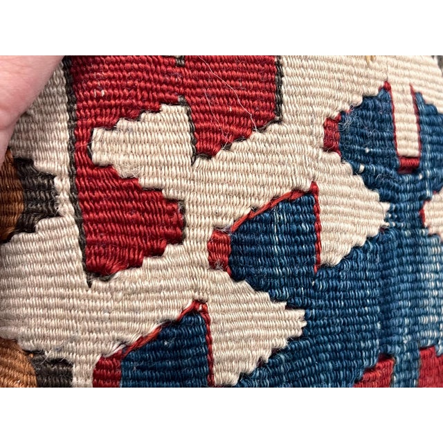 Vintage Turkish Kilim Pillow | Handwoven Wool Decorative Cushion | 11 in X 14 In For Sale - Image 10 of 12