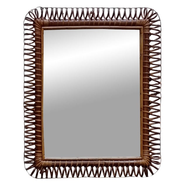 Rattan and Wicker Rectangular Wall Mirror, 1960s For Sale - Image 9 of 9
