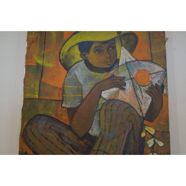 1940s 1950s Roger San Miguel Figurative Orange and Yellow Original Oil Painting For Sale - Image 5 of 13