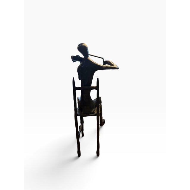 Vintage Mid-Century Metal Brass Seated Violinist Sculpture For Sale - Image 12 of 12
