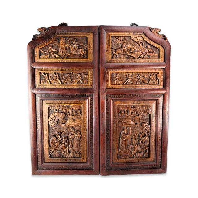 These timelessly beautiful Chinese door panels are carved with exquisite attention to detail. The delicate figural motifs...