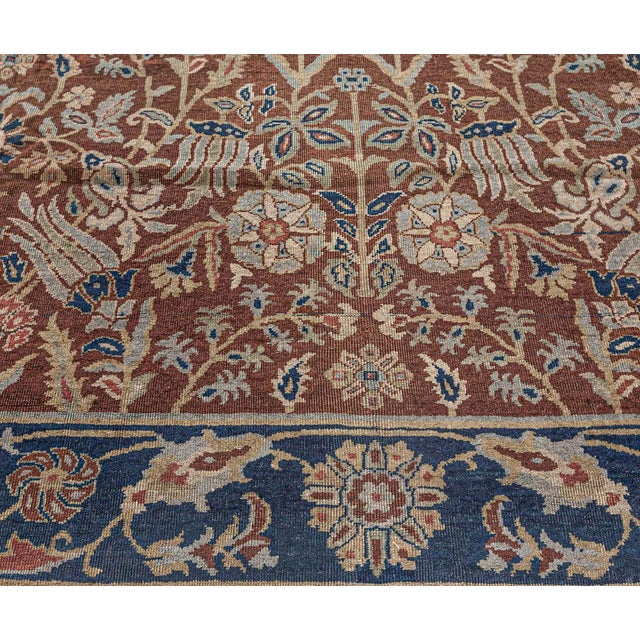 Antique Indian Brown Handmade Wool Rug For Sale - Image 4 of 8