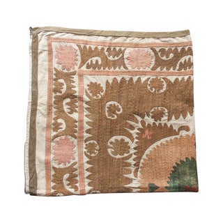Vintage Suzani Textile - Neutral Beige & Pink For Sale